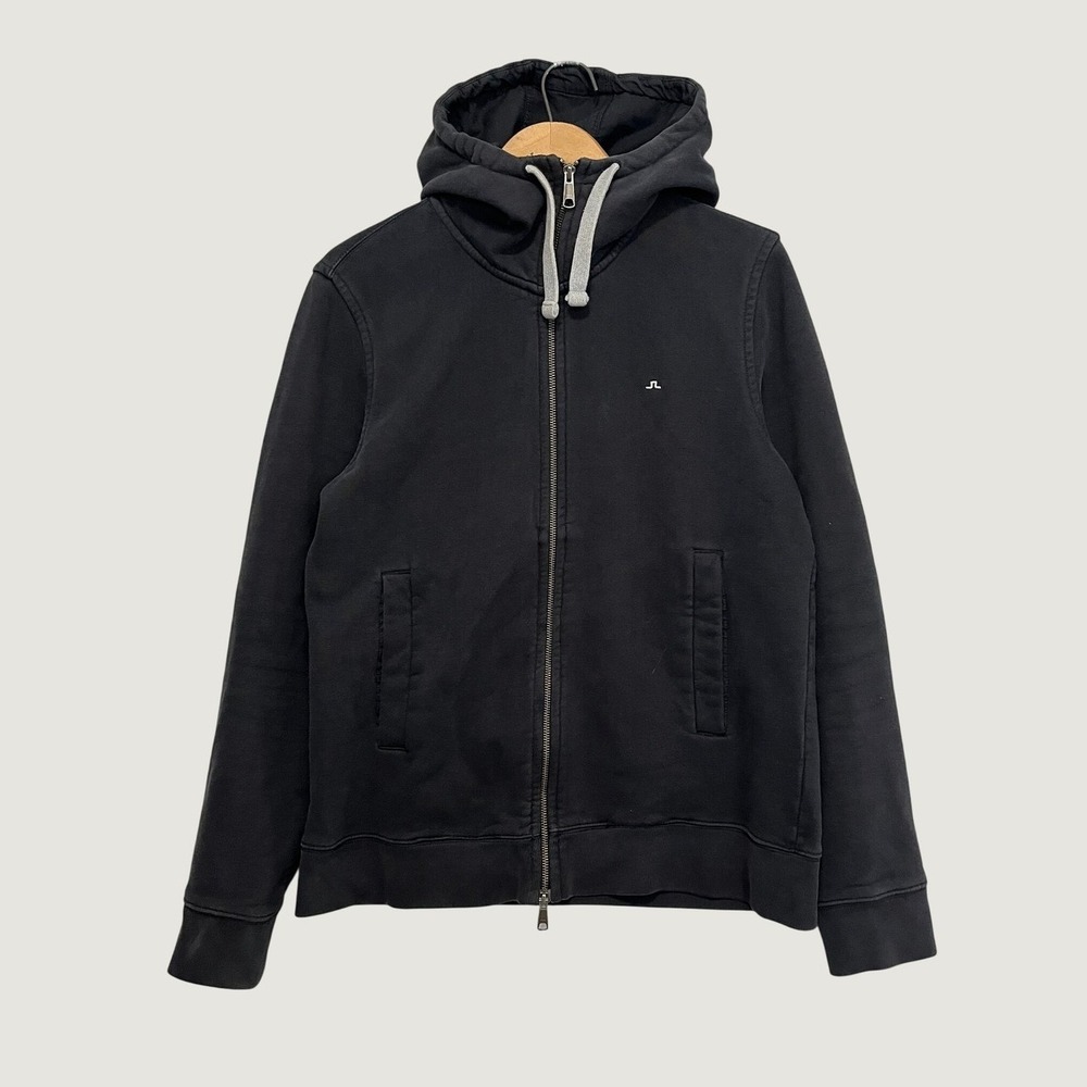 J.Lindeberg Mens Full Zip Hoodie Black Embroidered Logo Size XL 06MC651586304